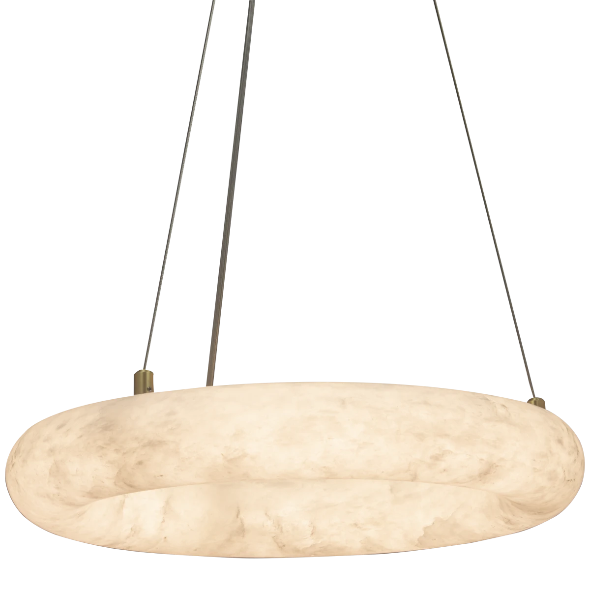 Lampa wisząca Ronda z alabastru i metalu w kolorze mosiądzu nad stołem we wnętrzu