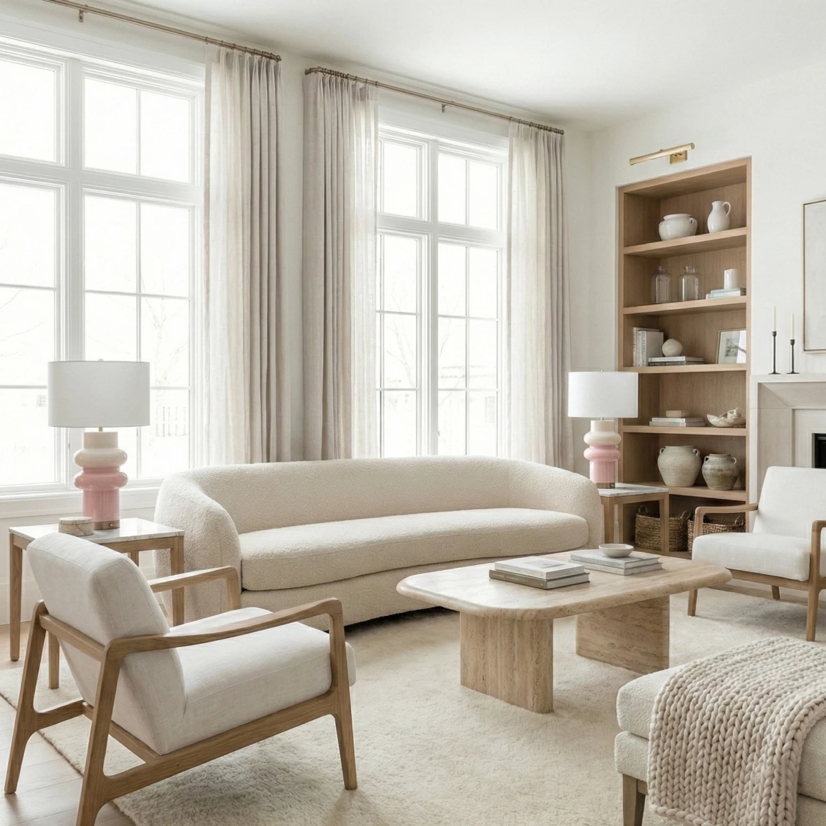 Lampa stołowa ASCOT z różową ceramiczną podstawą i białym abażurem we wnętrzu