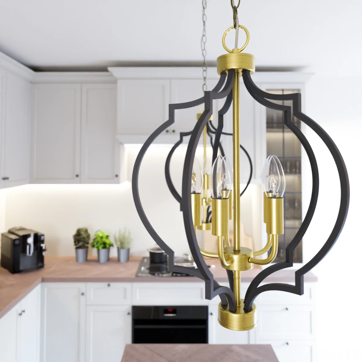 Lampa wisząca NASHVILLE z czarną ramą i złotym świecznikiem we wnętrzu